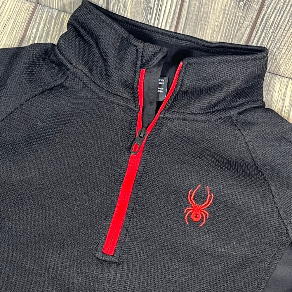 Spyder Quarter Zip Pullover Men Small Black Red Waffle Knit Fleece‎ Athleisure
